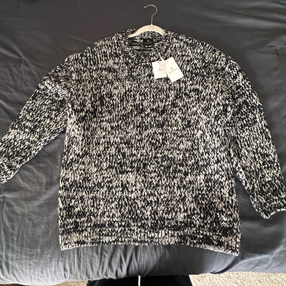 Anine Bing Black and White Marled Crewneck Sweater